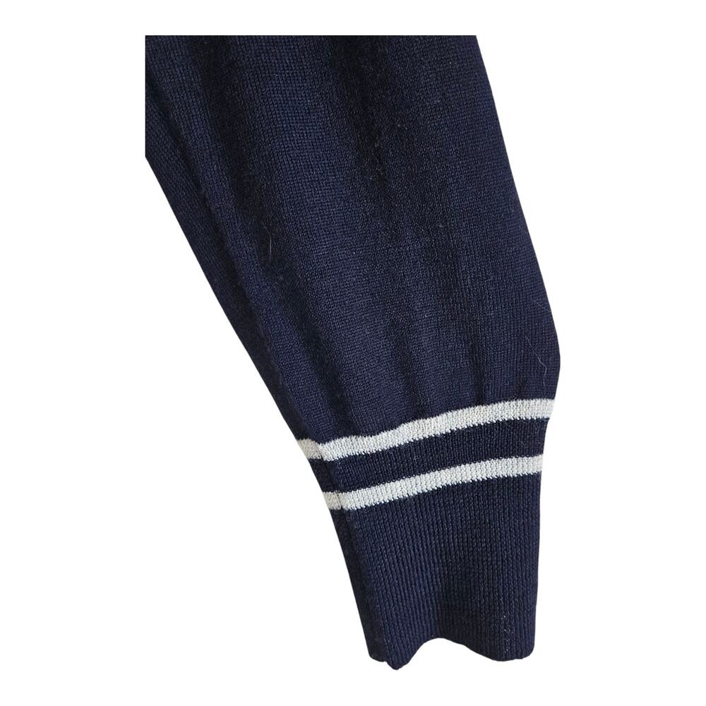 J. CREW Women M Cardigan Sweater 100% Merino Wool Navy Buttons Beaded Brooch 36" - Picture 5 of 8